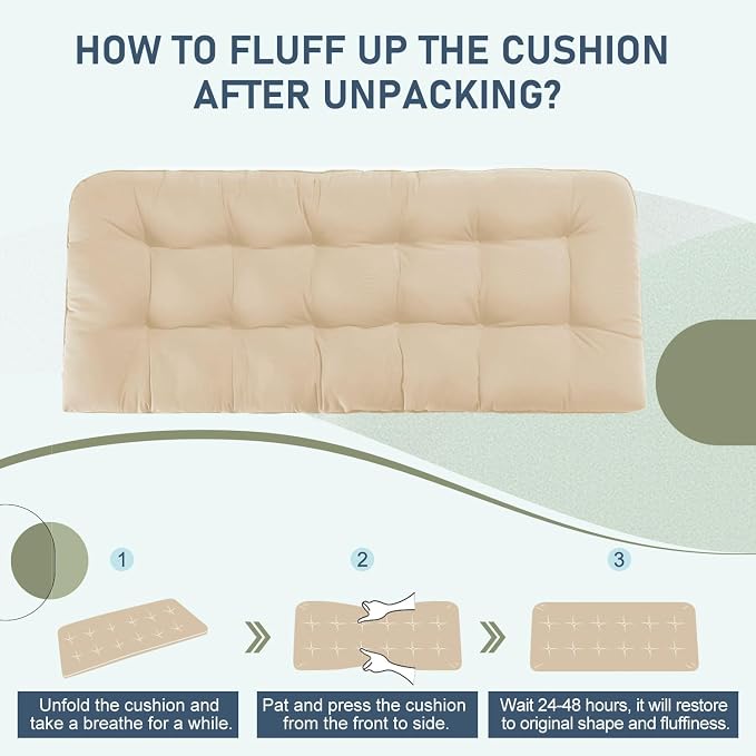 downluxe Outdoor Bench Cushion for Patio Furniture, Water Resistant Tufted Overstuffed Porch Swing Cushions, Thick Outdoor Loveseat Cushions, 59" x 18" x 5", Beige, Set of 1