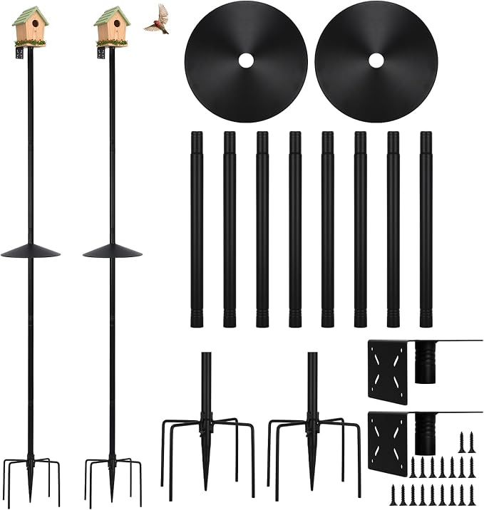 2 Pack Bird Feeder Pole 1-inch Dia 79 Inch Bluebird House Pole Heavy Duty Squirrel Proof Feeding Station for Outdoor Birds Watching Metal Weather Station, Easy Assembly (with Baffle)