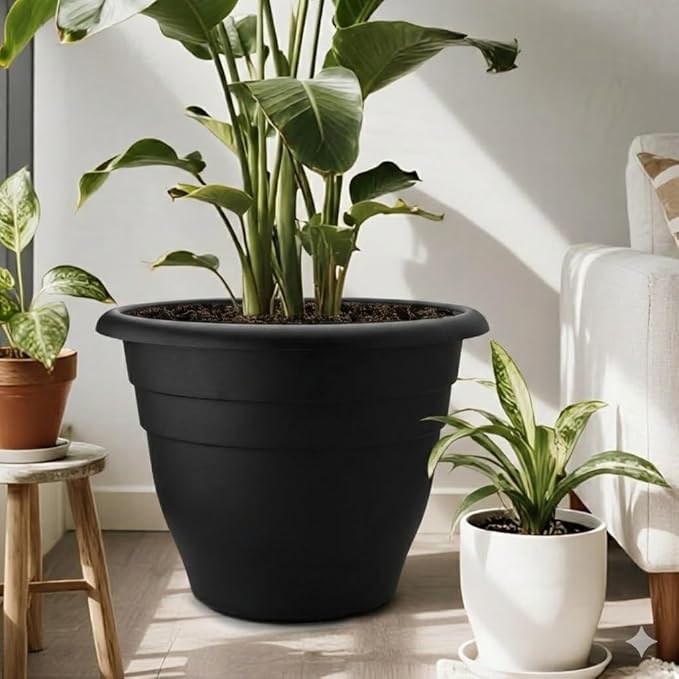RooTrimmer 20 Inch Large Plant Pots Outdoor,6 Pack Black Plastic Planters with Drainage Holes,Heavy Duty Lightweight Flower Pots for Trees,Fiddle Leaf Fig,Palm,Patio & Garden