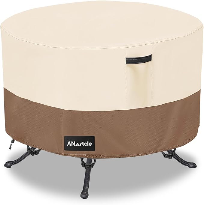 ANartcle Round Patio Table Covers 50inch,100% Waterproof 600D Heavy Duty PatioTable Cover,Round Patio Table Covers for Outdoor Furniture,50"DIA x 23"H,Beige&brown.