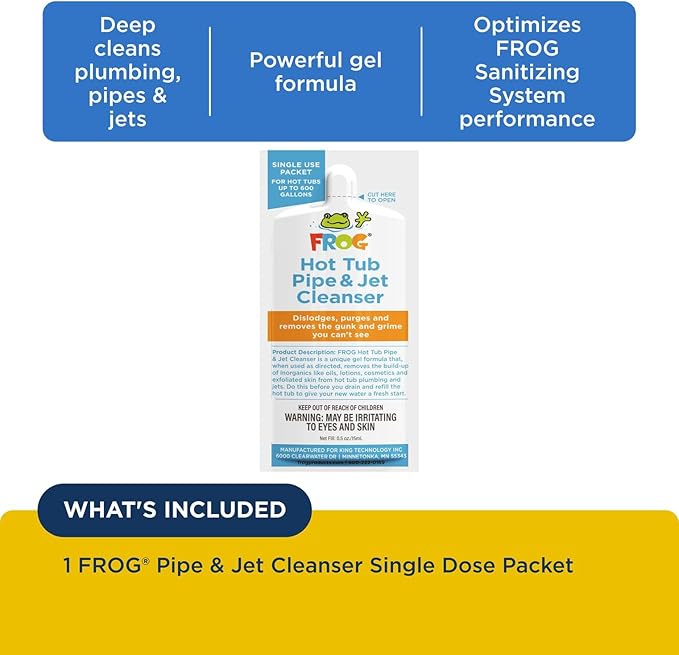 FROG Pipe & Jet Cleanser for Hot Tubs - Single Dose Deep Clean Purge Cleaner Packets for Clear Water - Prefilled for Hot Tubs up to 600 Gallons - 1 Pack