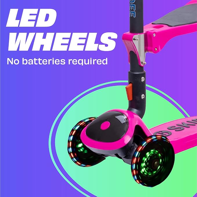 SKIDEE Kick Scooter for Kids Ages 3-5 | Foldable 3 Wheel Scooter with Lean-to-Steer, Adjustable Height, Removable Seat & LED Light Wheels | Toddler Scooter Up to 12 Year Old Boys/Girls