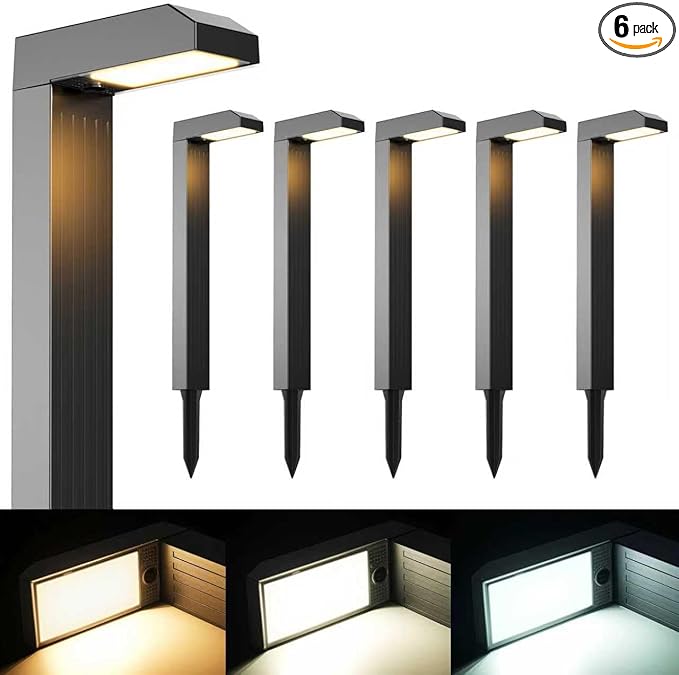 COXSENI Solar Pathway Lights Outdoor 6 Pack, 3 Color in 1 Bright Landscape Lighting with Cool/Warm/Daylight White Modes, Auto On/Off, IP65 Waterproof for Yard Garden Patio Walkway Sidewalk Lawn Decor