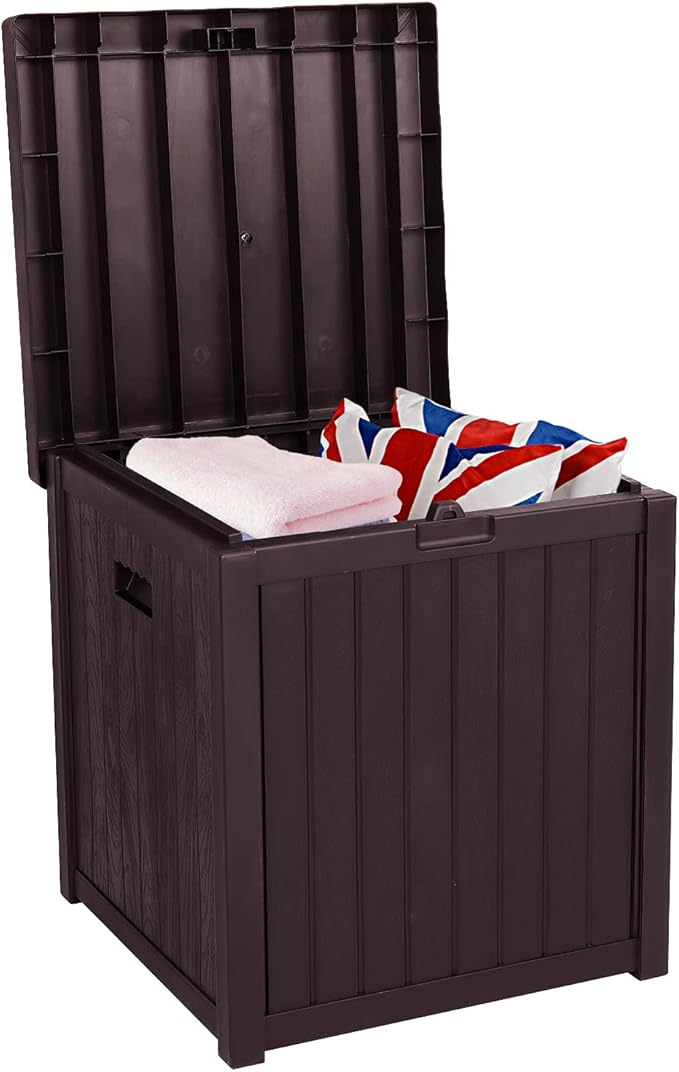 Outvita 51 Gallon Deck Storage Box, Durable Storage Container Bin for Patio Cushions and Yard Stools Outdoor Patio (Brown)