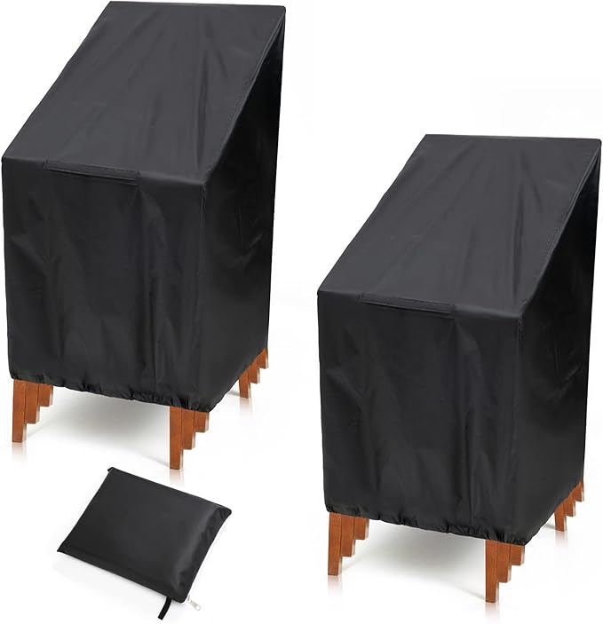 Outdoor Chair Covers, 2 Pack Waterproof Stackable Outdoor Chair Covers Dust Rain Snow-Proof High Back Patio Chair Covers Fits for 4-6 Stackable Dining Chairs, 25" W x 25" D x 47”H