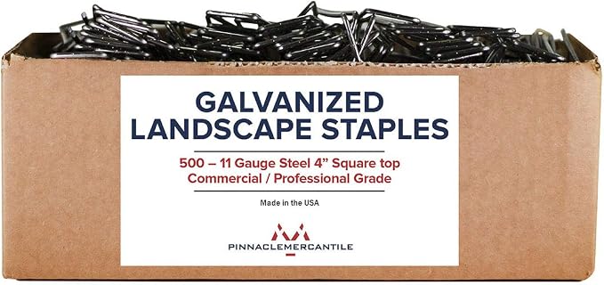 Pinnacle Mercantile Garden Stakes 4 Inch 11 Gauge Galvanized Steel Landscape Staples, Heavy Duty Landscape Fabric Stakes 500 Pack for Weed Barrier, Sod, Edging, Fencing and Drip Irrigation Made in USA