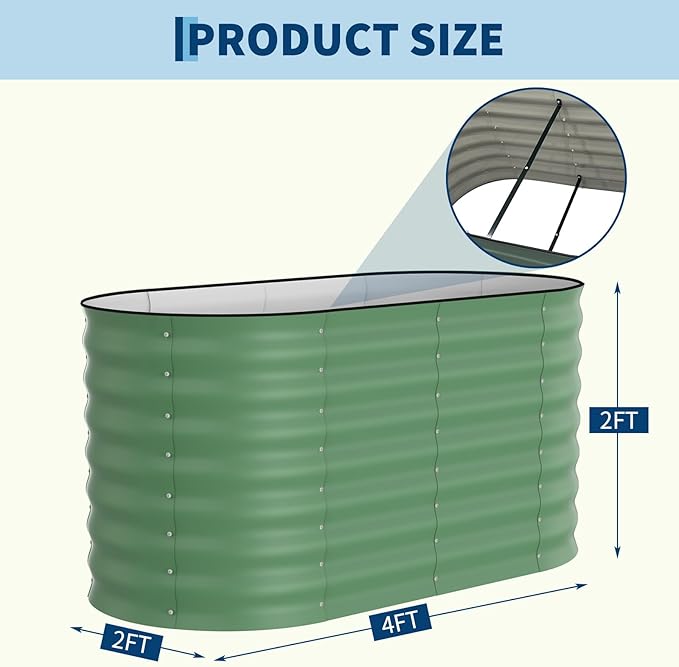 2 Pcs Raised Garden Beds Outdoor 4x2x2 ft - Galvanized Steel Planter Box for Vegetables, Flowers, Rust-Resistant Garden Box, Easy Assembly Raised Beds, Durable Planters for Outdoor Plants, Green