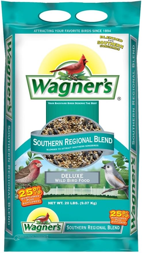 Squirrel Buster Legacy Squirrel-Proof Bird Feeder w/4 Metal Perches, 2.6-Pound Seed Capacity & Wagner's 62012 Southern Regional Blend Wild Bird Food, 20-Pound Bag