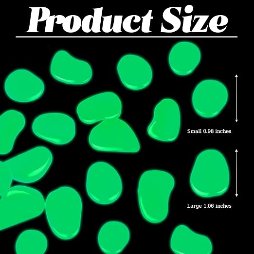300PCS 1-1.2" Green Glow in The Dark Rocks Outdoor Decorative Stones Luminous Pebbles Glow Stones for Patio Landscaping Walkway Driveway Large Glowing Stones Garden