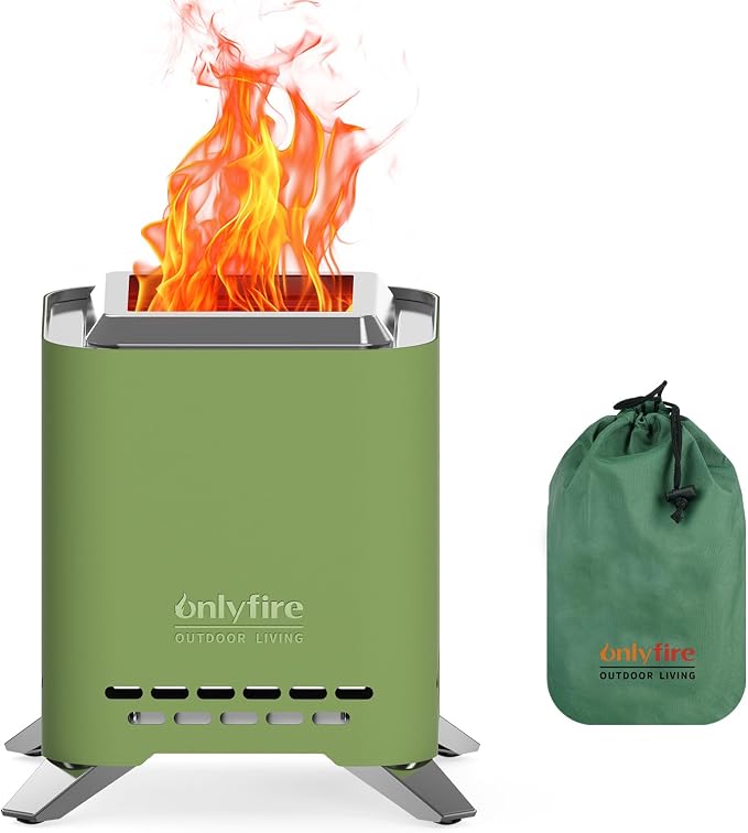 2-in-1 Smokeless Fire Pit with Pot Bracket & Carry Bag, Portable Camping Stove, Wood Burning Mini Tabletop Fireplace for Patio Backyard RV Tailgating, Green 7.8", #FP051
