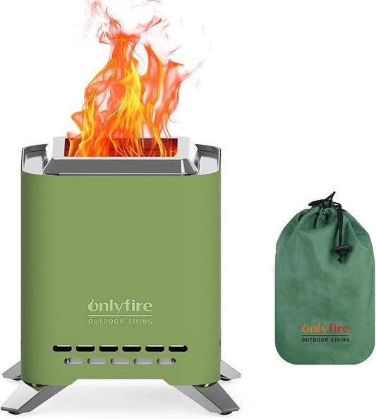 2-in-1 Smokeless Fire Pit with Pot Bracket & Carry Bag, Portable Camping Stove, Wood Burning Mini Tabletop Fireplace for Patio Backyard RV Tailgating, Green 7.8", #FP051