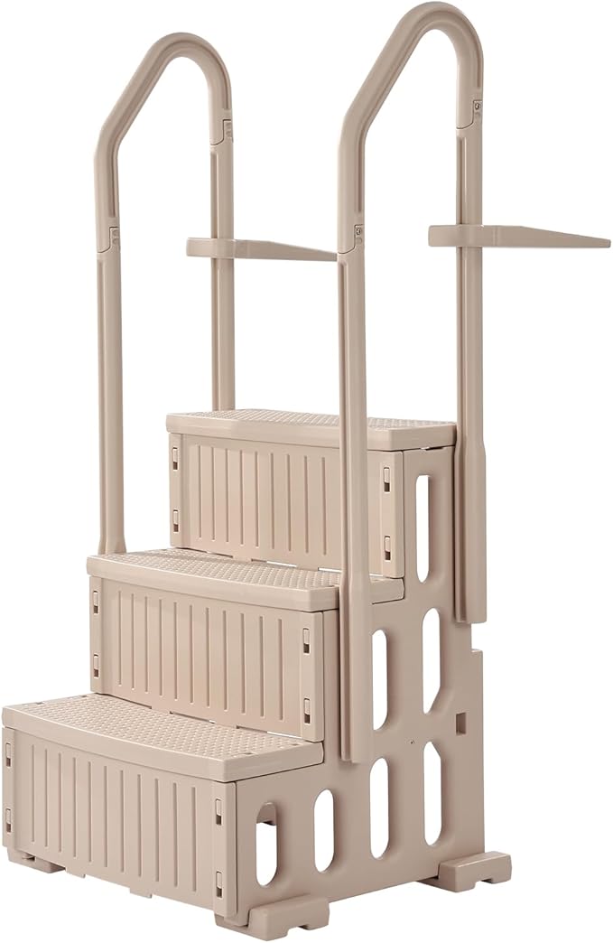 VEVOR Swimming Pool Ladder, 3-Step Double Handrails Stairs with Non-Slip Heavy Duty Steps, Max Load Capacity 400 lbs, for 36-48 Inch Inground & Above-Ground Pools of Any Decking Surface, Taupe
