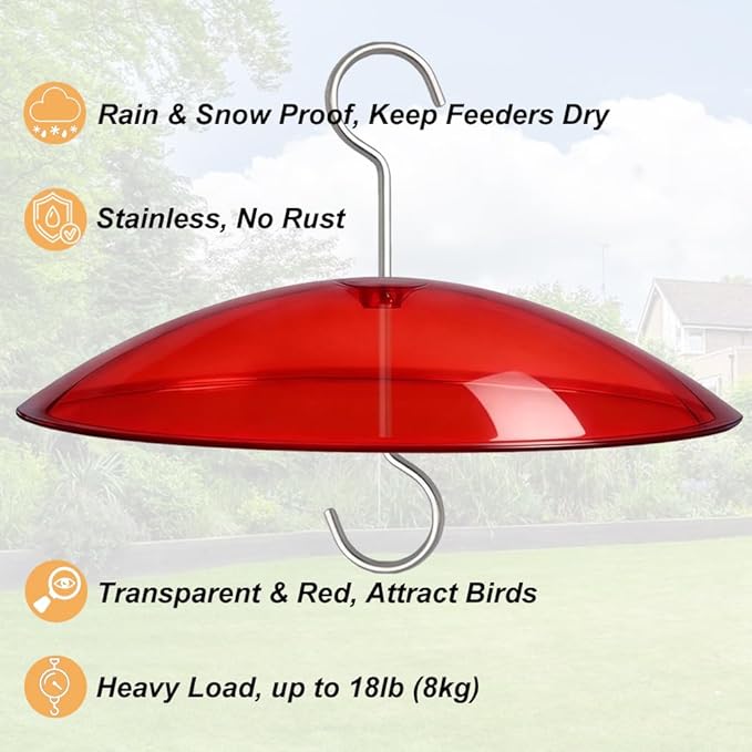 8" Mini Weather Guard for Bird Feeder - Small Protective Dome Cover Against Rain/Snow/Sun - Red Dia. 20CM