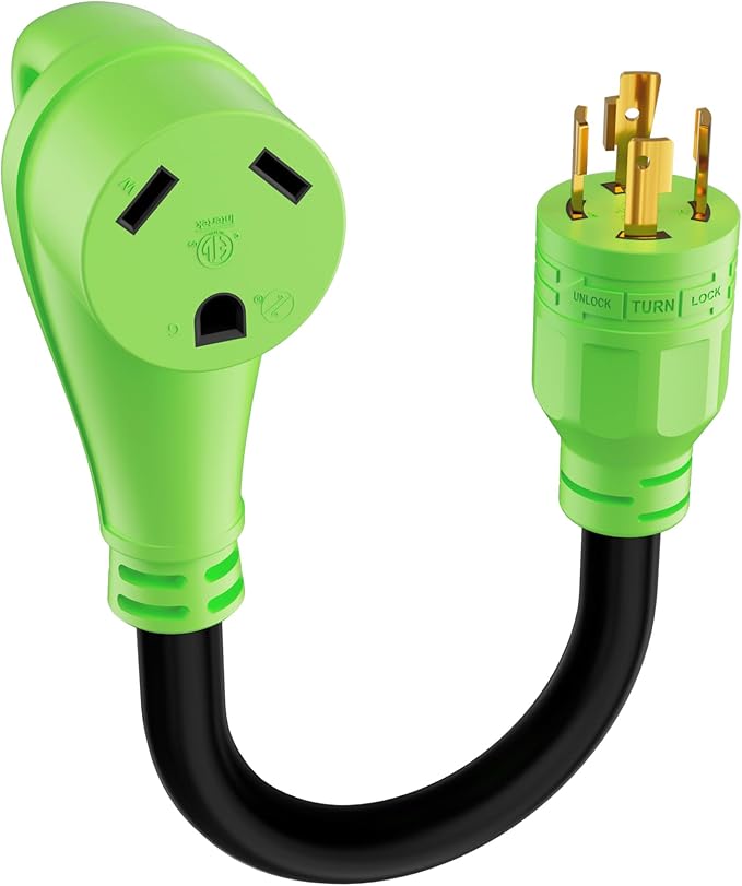 4 Prong 30 Amp RV Generator Adapter Cord, Generator to RV Adapter, NEMA L14-30P Twist Lock Male to NEMA TT-30R Female with Handle, STW, 10AWG, Power Cord for Generator to RV Trailer Camper, 1FT