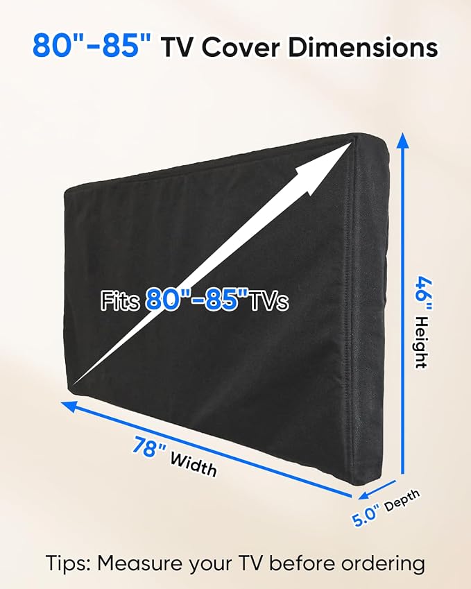 FORGING MOUNT Outdoor TV Cover 80-85 inch with Zipper,Weatherproof Cover Size 78" W x 46" H Waterproof for Outside Flat Screen TVs, Soft Non Scratch Interior,600D Thick Fabric Protector - Black