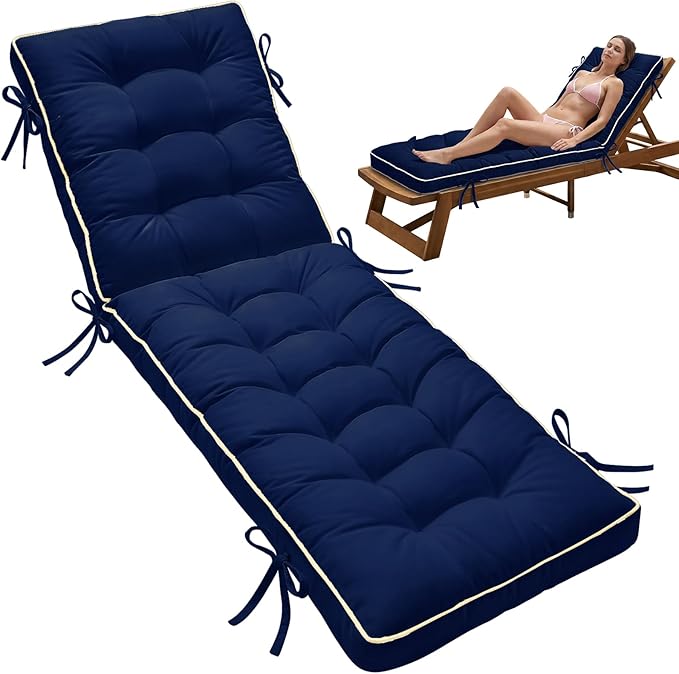 80x26 Inch Folding Chaise Lounge Cushion Quick Dry - Outdoor Sun Lounger Seat Pad with Shredded Foam for Patio Furniture, Deck Chairs, Poolside (Blue, 80 INCH × 26 INCH)