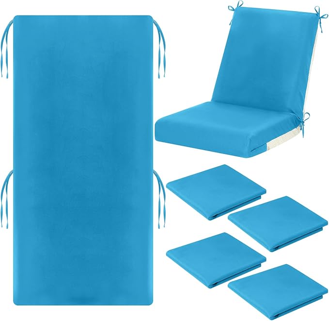 Tudomro 4 Pcs Outdoor High Back Chair Cushion Covers (Not Includes Cushion) Waterproof Patio Replacement Rocking Chair Slipcover Seat Pad Cover with Tie for Furniture (Lake Blue,44'' X 21'')