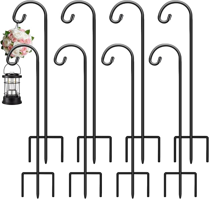 Gtongoko 24 Inch Shepherd Hooks for Outdoor 8 Pack,Garden Hooks for Hanging Plants, Lanterns, Solar Lights, Mason Jars & Wedding Decor, Matte Black Decorative Shepherd’s Hooks
