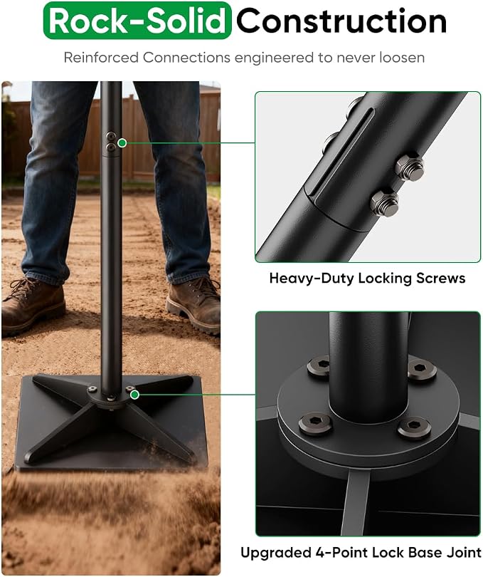 Heavy Duty Steel Hand Tamper, 8"x8" Soil Plate Compactor with 44" Adjustable Handle & Rubber Grip, Anti-Loose Ladscaping Tools for Ground, Gravel, Dirt, Sand, Asphalt, Pavers, Blacktop, Black