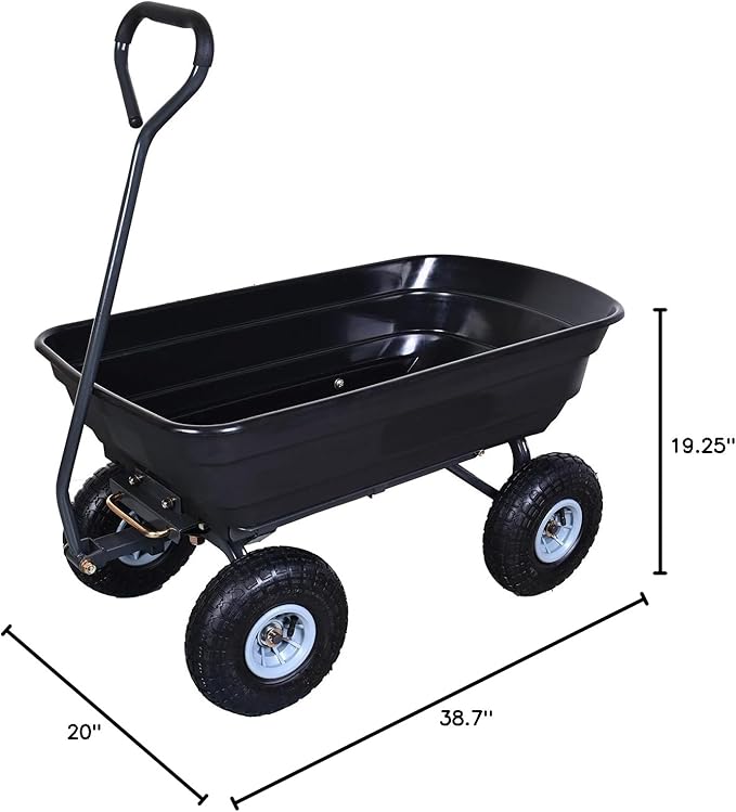 AAIN 600 Lbs Poly Garden Dump Cart,Camping Beach Wagon with 180° Rotating Handle and 10"Pneumatic Tires,Practical Heavy Duty Yard carts and Wagons,Quick Release Utility Wheel Barrow Trolley,Green A078