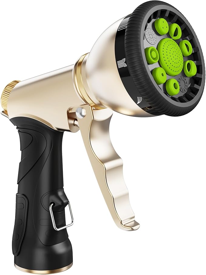 RAINPOINT Garden Hose Nozzle, 9 Spray Patterns Hose Sprayer Nozzle, Heavy Duty Metal Water Hose Nozzle, Adjustable Hand Sprayer, Watering Plants and Lawn, Pet Showering (Nozzle, Green)