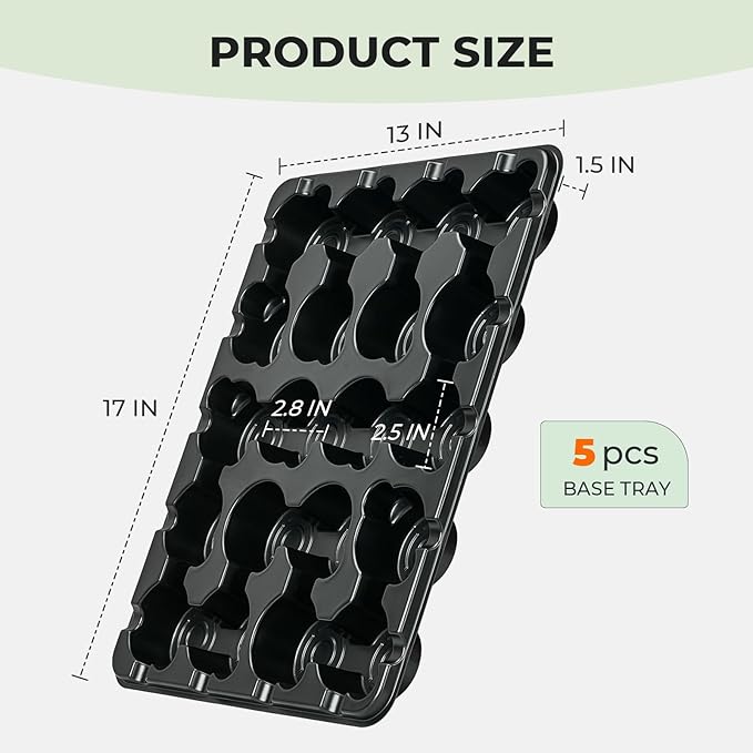 homenote 3 Inch Seed Starting Trays 5 Pack, 20-Cell Seedling Starter Trays for Indoor Outdoor Growing, Plant Starter Germination Trays for Pots Seedlings 3" Opening Compatible Pots