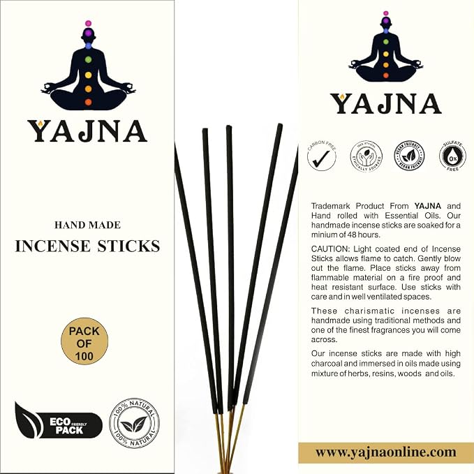 Yajna-YLANG-YLANG-Incense-Sticks 100%-Natural-Handmade-Hand-Dipped-Incense-Sticks Organic-Chemicals-Free For-Purification-Relaxation-Positivity-Yoga-Meditation The-Best-Woods-Scent (100 Sticks(150GM))