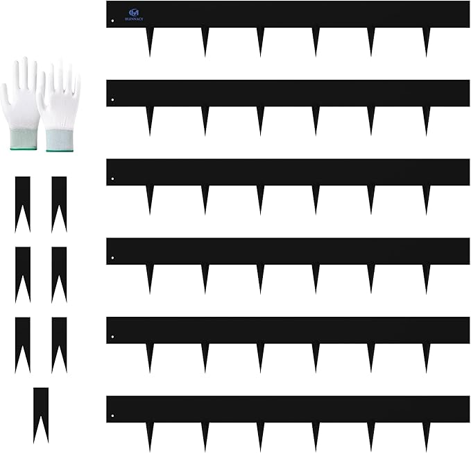 20ft.Metal Landscape Edging 6 Pack 6 inch,Steel Garden Edging with a Pair of Gloves and 7 Stakes, Galvanized Steel Landscape Edging for Fence, Yard Pathway, Flower Beds (40" L x 6" H Each, Black)
