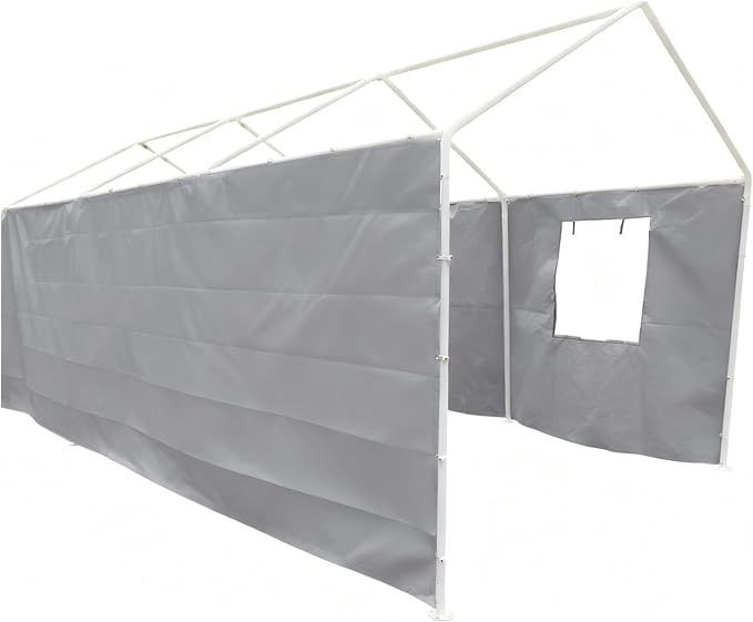 Rutile 10x20 Carport Replacement Sidewall, 180G PE Waterproof & UV Protected Sidewall Cover (Gray, Sidewall kit Panel Set of 4 w/o Mesh Windows)