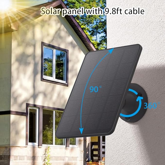 Solar Panel Compatible with WYZE Battery Cam Pro, EufyCam 2C/2C Pro, 4W 5V Solar Panel with 10ft Micro USB Charging Cable for Outdoor Battery Camera, Tpye C Adapter, Adjustable Wall Mount, Black