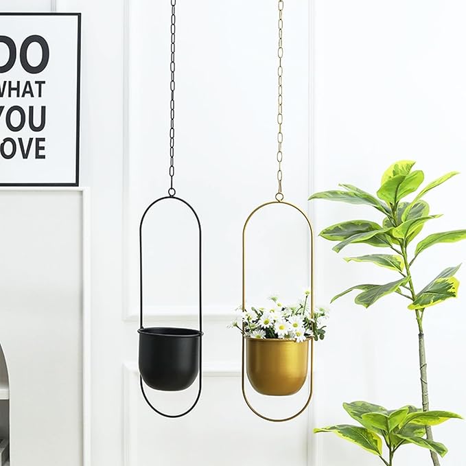 Cornasee 5.5" Gold Metal Hanging Planter for Home Decor/Fence/Balcony/Window,1-Pack Railing Planters Vintage Flower Pot with Detachable Hooks for Herb,Cactus