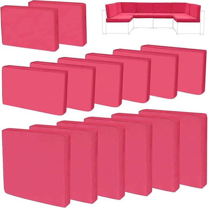 14Pieces Patio Cushion Covers Replacement Outdoor Couch Cushions Covers Splashproof Sofa Slipcovers Set with Zippers,Patio Furniture Protector Cover Only(Red,25×25×3.15 inches)