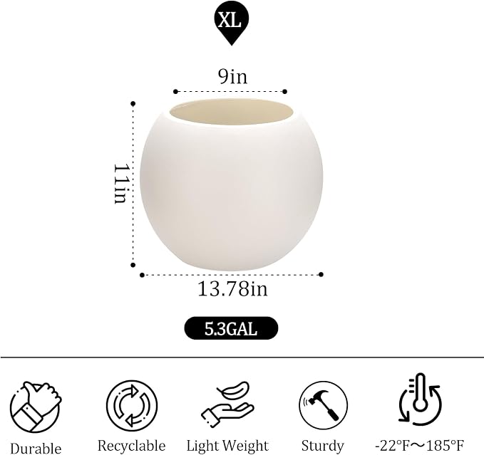 Large Round Planter,Planters for Indoor Plants & Outdoor,Durable Plastic Material Sphere Planter with Drainage Hole & Rubber Plug Weather Resistant,Plant Pot