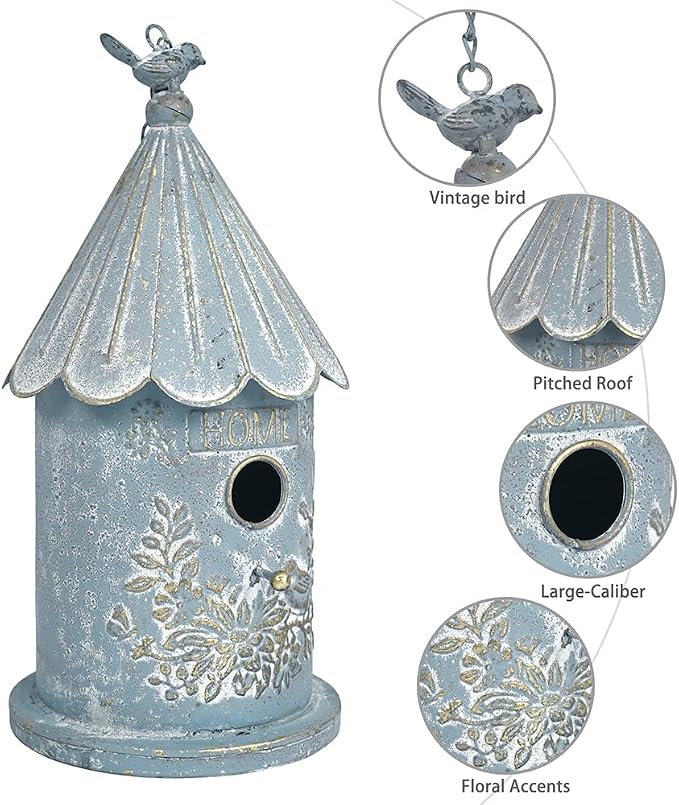 Metal Hanging Birdhouses for Outdoors Bird Houses for Outside Unique Bird Nest for Bluebird Wren Chickadee Sparrow Bird Nest Box for Garden Patio