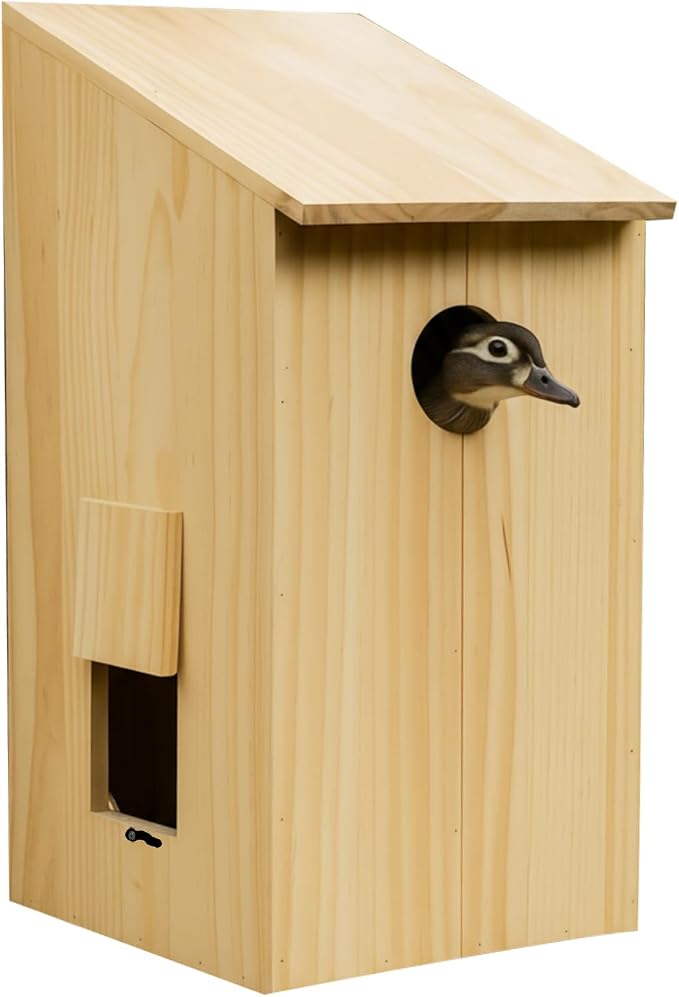 Vercraft Wood Duck Nesting Box Pine Outdoor Duck House 11x12x24 Inches with Clean-Out Door for Pond Wetland Wood Ducks Hooded Mergansers