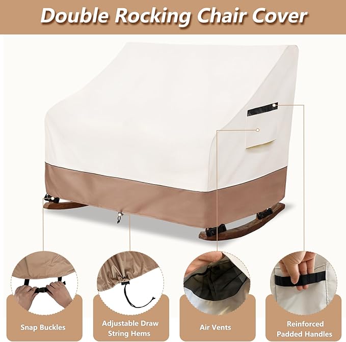 50" Double-Wide Outdoor Rocking Chair Cover, Waterproof & Dust Proof Patio Furniture Covers, Patio Chair Covers 51" W x 34" D x 45" H(Beige)