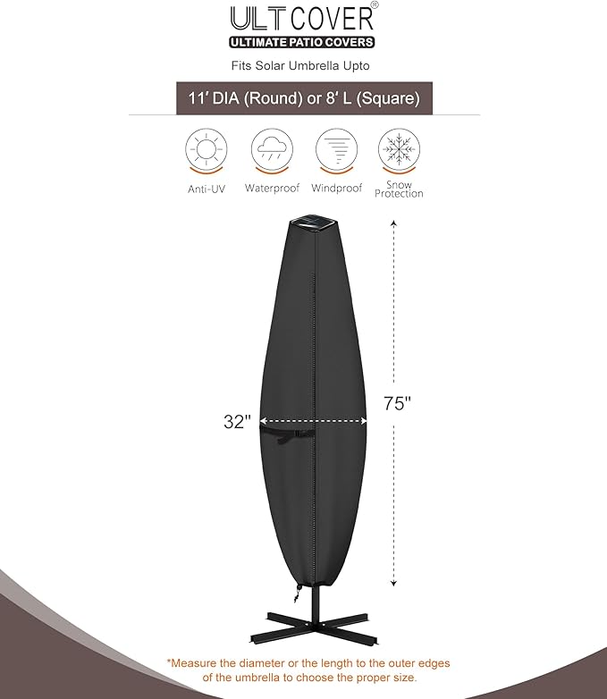 ULTCOVER Patio Parasol 600D Waterproof Clear Top Outdoor Umbrella Cover - Fits Solar Umbrella 8-11 Feet, Black