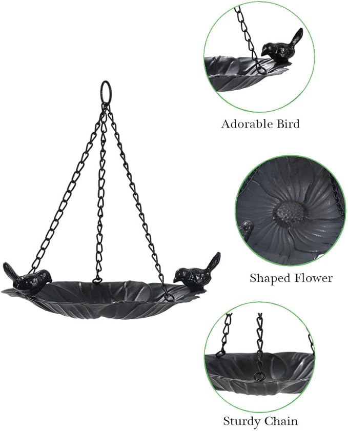 Jemeni Wild Bird Feeder Tray - 10.7 Inch Hanging Seed Plate for Garden, Backyard, Patio - Attracts Birds, Durable & Easy to Clean (Black)