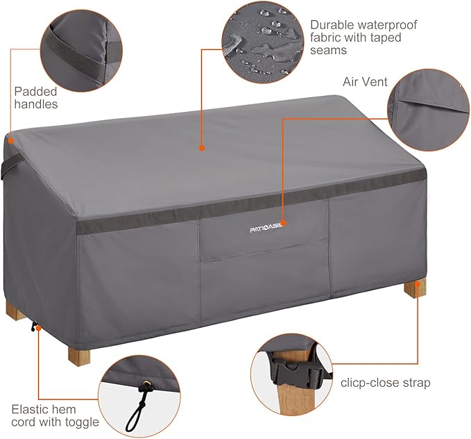 Outdoor 3 Seater Outdoor Sofa Cover Grey 87 Inch Long Waterproof Heavy Duty 600D Oxford Patio Deck Furniture Covers for Loveseat All Weather Resistant Ripproof 37in Deep Outside Sofa Cover