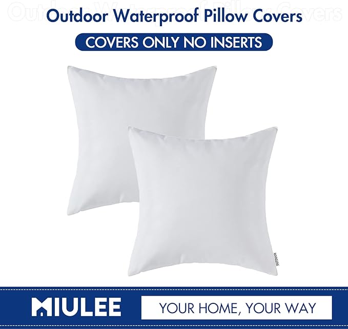 MIULEE Pack of 2 Decorative Outdoor Waterproof Pillow Covers Square Garden Cushion Sham Throw Pillowcase Shell for Spring Patio Tent Couch 20x20 Inch White