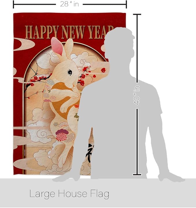 Lunar New Year of Rabbit Tapestry Home Decor Banner Wall Art Patio Porch Lawn Garden Flag Stand Pole Room Decorations Indoor Outdoor Spring Gifts Luck Arrive Chinese New Year Decorations Made in USA
