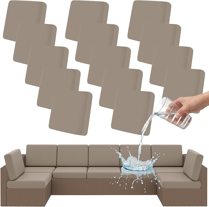 Smiry Waterproof Patio Cushion Covers, Stretch Outdoor Couch Slipcovers Replacement Washable Furniture Protector Sofa Chair Seat Cover for Dogs and Pets (14 Pcs, Taupe)