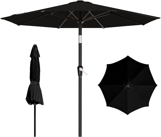 AreShark 9 FT Patio Umbrella for Outdoor, Outdoor Table Umbrella with Push Button Tilt and Crank, Outdoor Patio Umbrellas with 8 Sturdy Ribs for Market, Garden, Pool (Black)