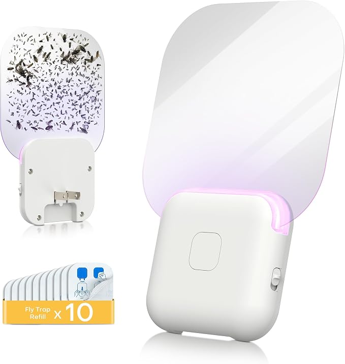 Fruit Fly Traps for Indoors (1 Device + 10 Refills), Gnat Traps for House Indoor, Plug in Fly Trap for Gnats, Fruit Flies, Flying Insects
