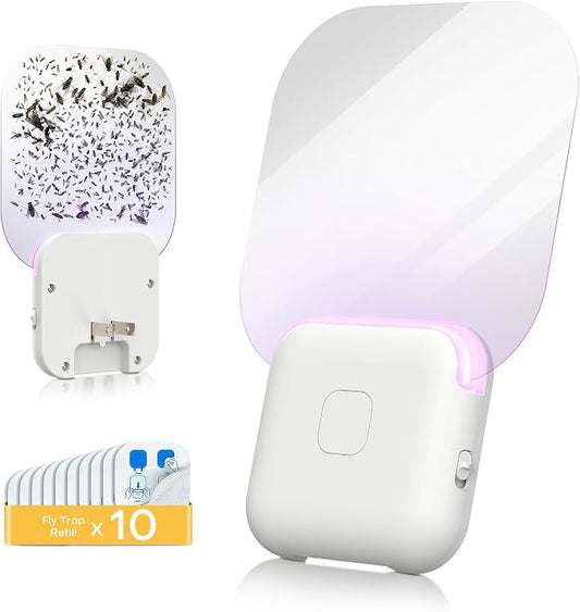 Fruit Fly Traps for Indoors (1 Device + 10 Refills), Gnat Traps for House Indoor, Plug in Fly Trap for Gnats, Fruit Flies, Flying Insects