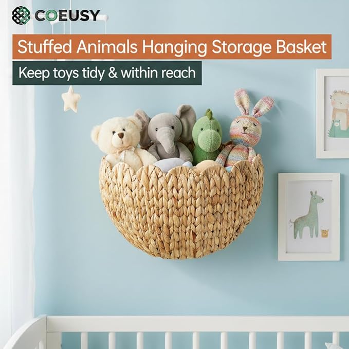 Coeusy Scalloped Wall Basket,Boho Wall Decor Basket,Big Wicker Hanging Baskets for Nursery,Door,Plants,Mail,Natural Water Hyacinth