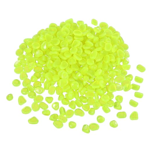 Glow in the Dark Stones, Luminous Pebbles Stones Glowing Rocks Decorative Light Up Pebbles 1000 Pcs & Bright Yellow -Fitting for (Fish Tank/Outdoor Garden Decor/Yard/Walkway)