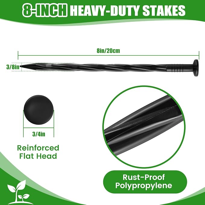 120-Pack 8-Inch Heavy Duty Plastic Landscape Edging Spikes – Spiral Anchoring Nails for Paver Edging, Weed Barrier Fabric, Artificial Turf & Garden Borders – Rust-Free Nylon Stakes