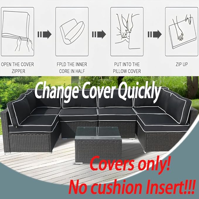 14Pcs Outdoor Cushion Covers Replacement Washable w/Zipper for 6-Seaters Sofa Patio Slipcovers Set Seat and Back Covers Only-25.6x25.6x3.9inch