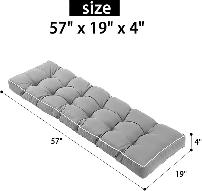 3 Seat 57 Inches Outdoor Porch Swing Cushions,Water-Resistant Tufted Patio Swing Replacement Cushions